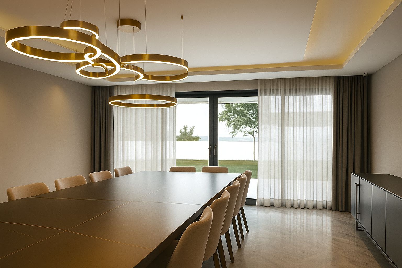 Sala de juntas con cortinas